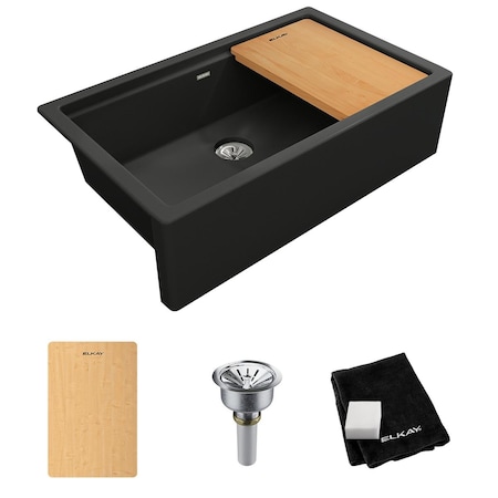 Elkay Quartz Luxe 35.9X21.5X9 Sngbwl Apron Sink+Pd Charcoal ELXUFP362010CH0